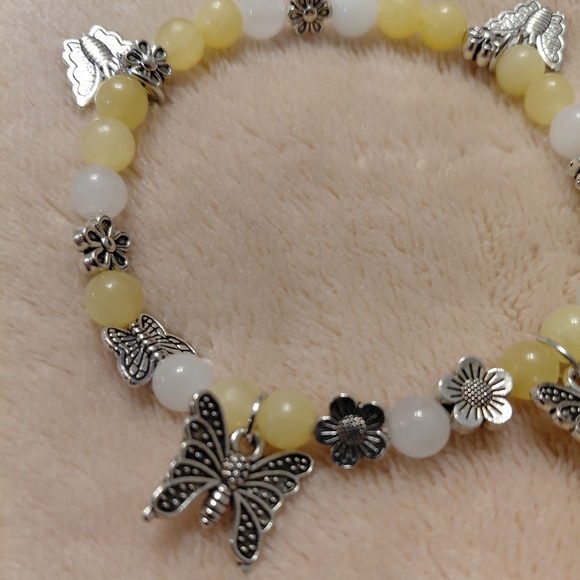 Whimiscal Yellow With Silver Accents And Butterfly Charms Bracelet - Picture 2 of 4